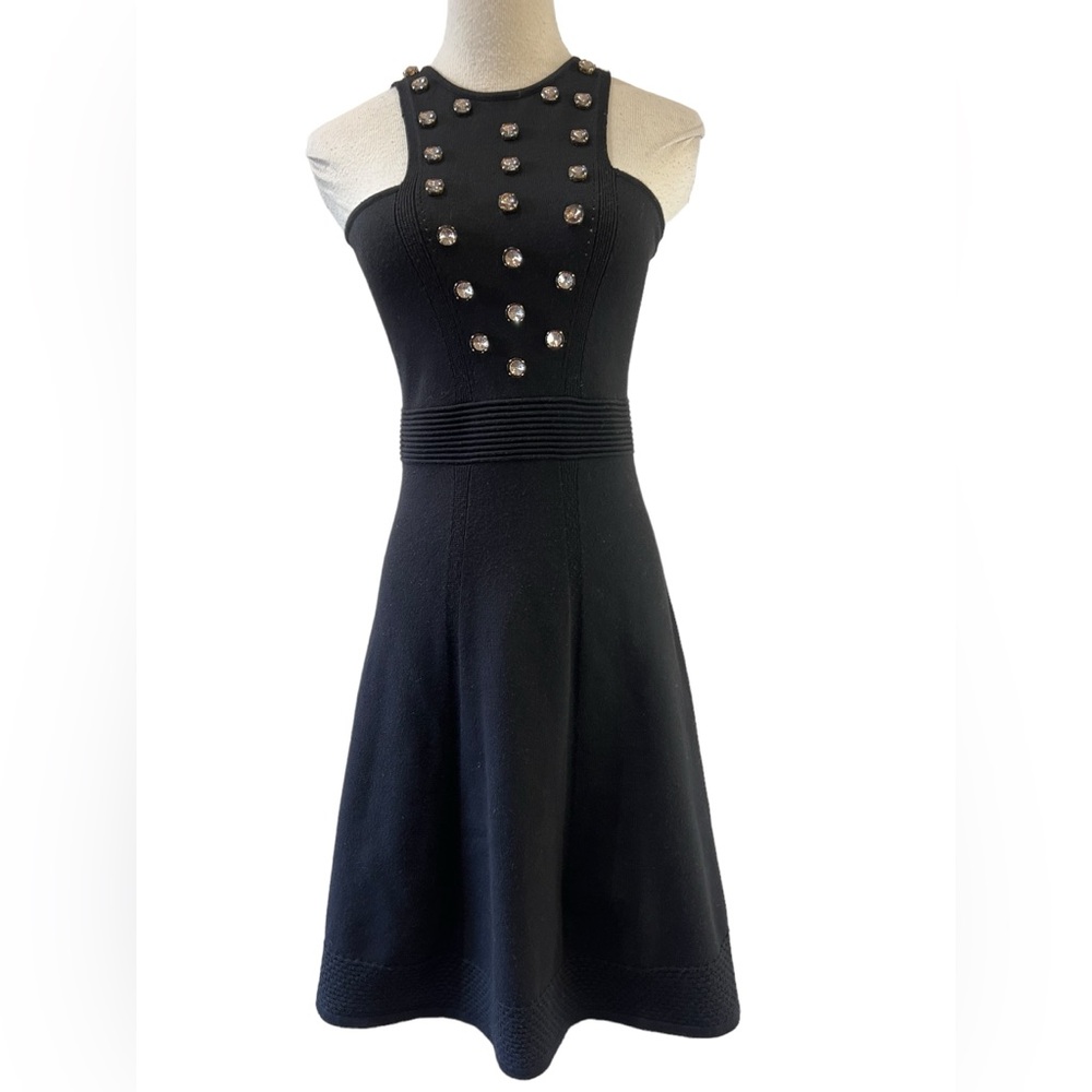 Versace Collection Black Knit Sleeveless Rhinestone Dress